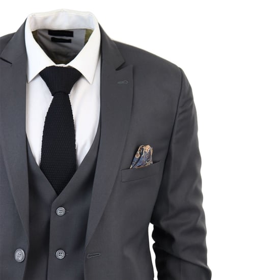Mens IM1 Classic Plain Charcoal 3 Piece Suit - Image 5