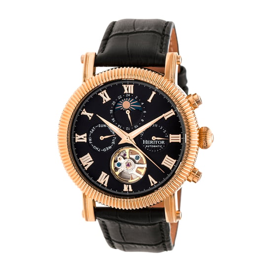 Heritor Automatic Winston Semi-Skeleton Leather-Band Watch - Image 1
