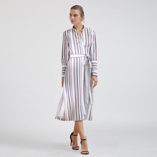 Striped midi wrap dress