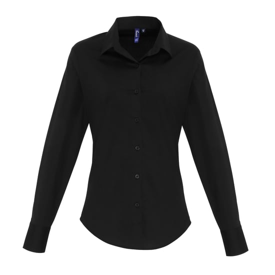Premier Womens/Ladies Stretch Fit Poplin Long Sleeve Blouse (Black) - Image 1