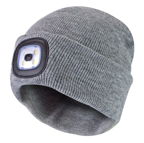 Led Beanie Mössa för Damer | Damstickad Uppladdningsbar Beanie Mössa | Vintermössa med pannlampa - Grå - Image 1