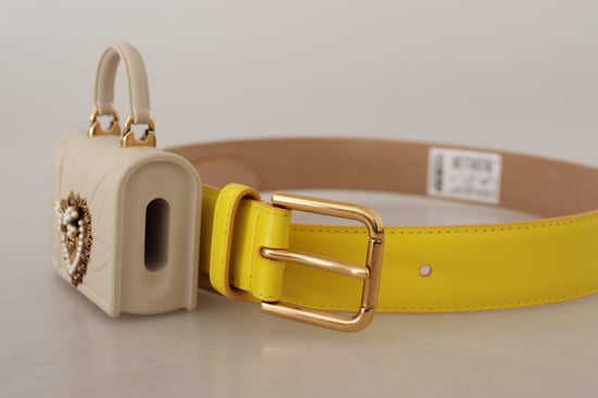 Dolce & Gabbana Women's Yellow Leather Devotion Heart Micro Bag Headphones Belt