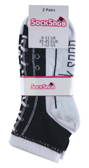 Set van 2 uniseks katoenen sokken die op schoenen lijken - Zwart - Image 2