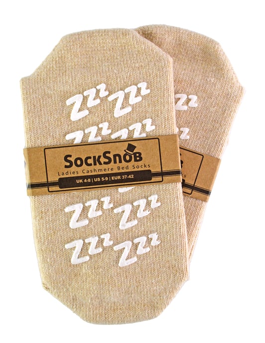 Sock Snob - Varma, halkfria tofflor i kashmirullblandning för damer med Zzz Grips - Beige - Image 2