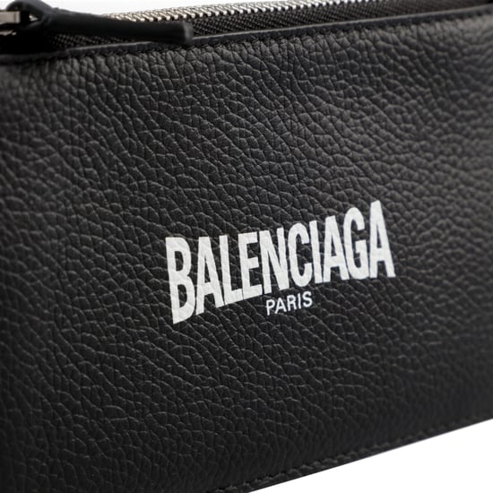 Balenciaga Leather Logo Zip Card Holder Black