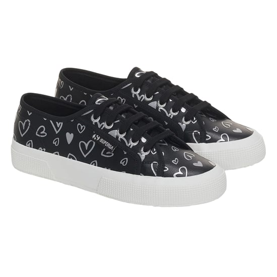 Superga Womens/Ladies Hearts Vegan Leather Trainers (Black/Silver) - Image 3