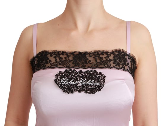 Dolce & Gabbana Women's Silk Black Lace Top Pink Tank Blouse - Image 2
