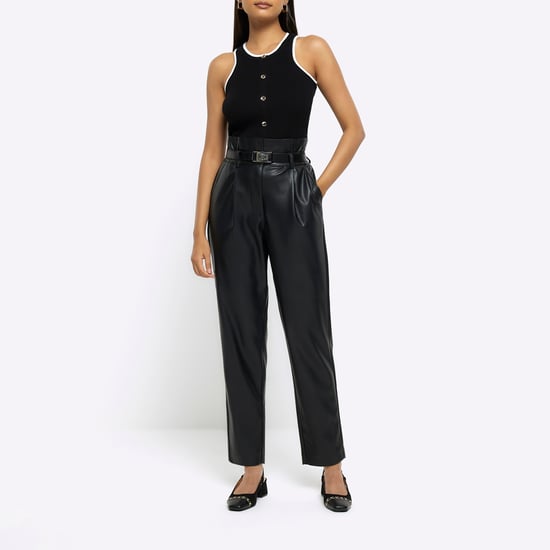 River Island Womens Paperbag Trousers Black Faux Leather