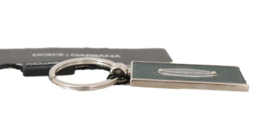 Dolce & Gabbana Green Dauphine Leather Silver Logo Keyring Keychain