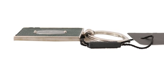 Dolce & Gabbana Green Dauphine Leather Silver Logo Keyring Keychain