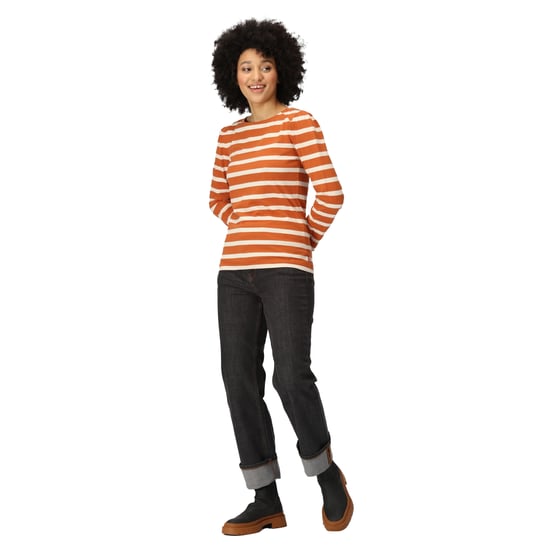 Regatta Womens/Ladies Federica Stripe Long-Sleeved T-Shirt (Burnt Copper/Light Vanilla)