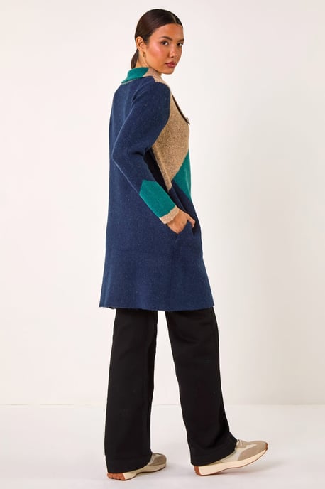 Colour Block Button Collar Knit Cardigan - Image 3