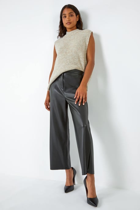 Faux Leather Wide Leg Crop Trousers - Image 2