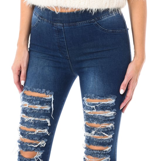 Women's long denim pants style legging made of elastic fabric D2001