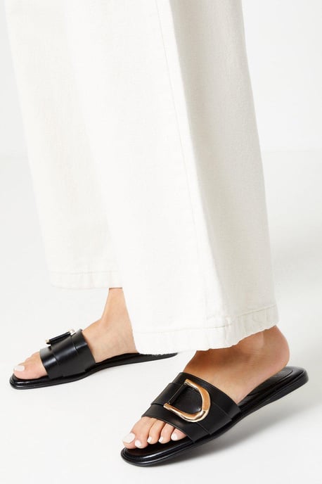 Juliette Comfort Gold Trim Detail Flat Mule Sandals