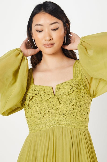 Lace Bodice Pleated Skirt Midi Dress - Image 2