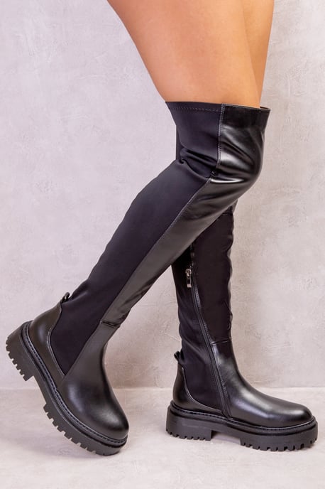Where's That From Womens Elena Chunky Over The Knee Strech Boot - Black