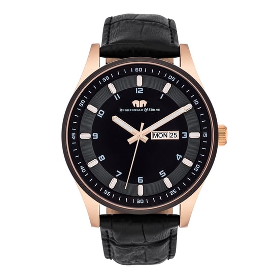 Rhodenwald & Söhne Male Quartz Rose Gold Genuine Leather Black Watch