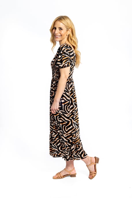 Isabella Shirred Zebra Print Dress