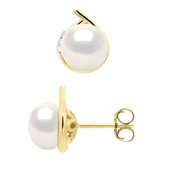Oorbellen Omgeving Diamanten 0,03 Ct Geel Goud - Echte GeCultiveerde Zoetwaterparels Knop 7-8 mm - Image 1