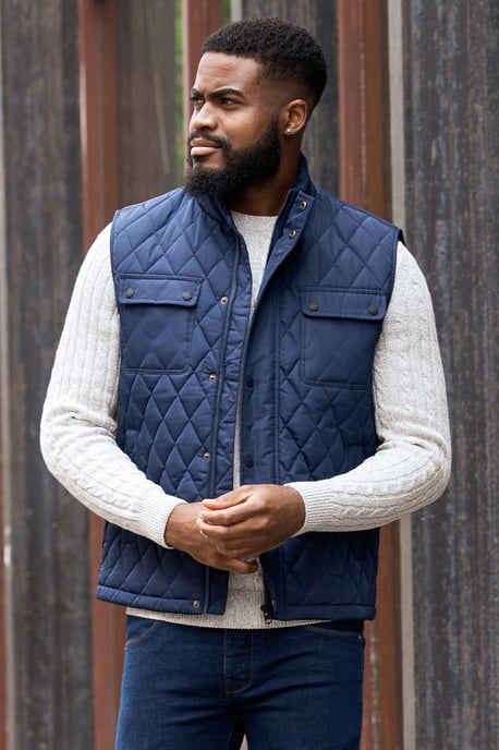 Navy Padded Funnel Neck Gilet