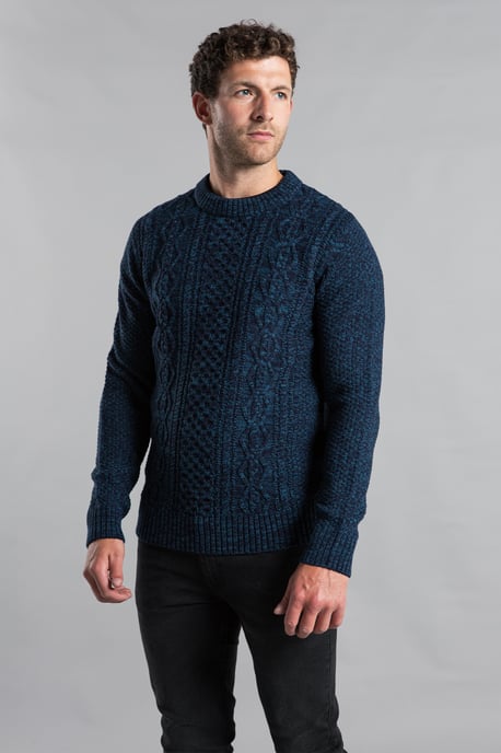 Dark Blue Two Stitch Cable Knit Crew Neck Jumper