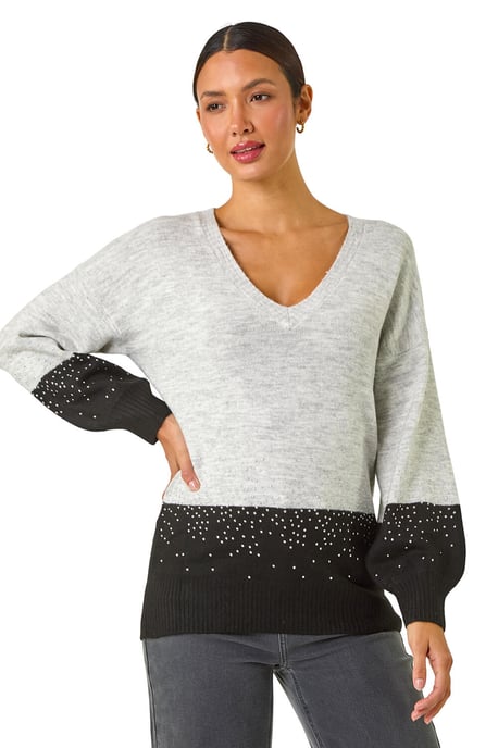 Colour Block V-Neck Boyfriend Jumper
