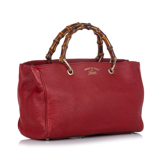 Vintage Gucci Bamboo Shopper Leather Satchel Red - Image 2