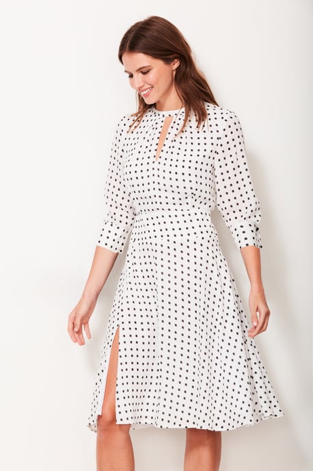White & Black Square Polka Dot Dress