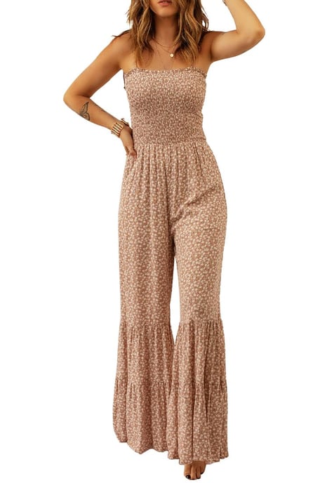 Women's Khaki Wide Leg Floral Jumpsuit in Khaki - Image 1