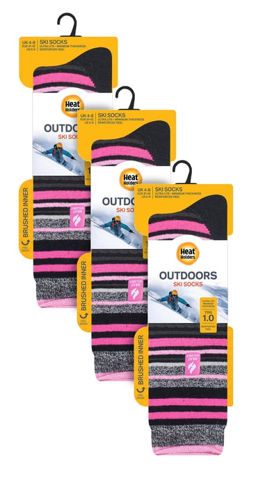 3 Par Multipack Ultra Lite Skidstrumpor för damer | Värmehållare | Dam Funky Mönstrade Randiga Knästrumpor - Svart Randig - Image 2