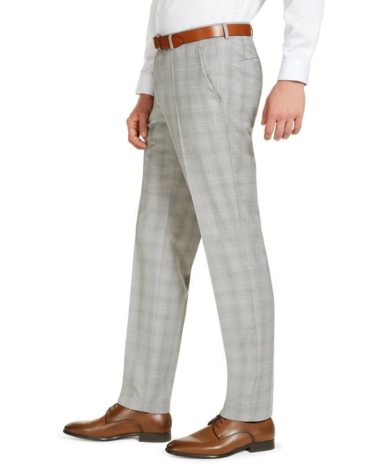 Hugo Boss Mens Pants Gray  Dress Modern Fit Plaid Print