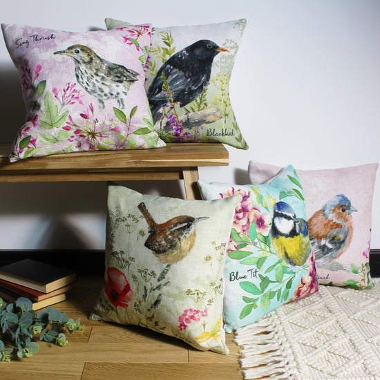 Evans Lichfield Song Thrush Watercolour Print Feather Filled Cushion