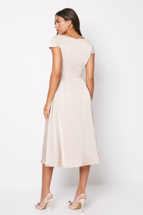 Scoop Neck Cap Sleeve Satin Midi Dress - Image 3