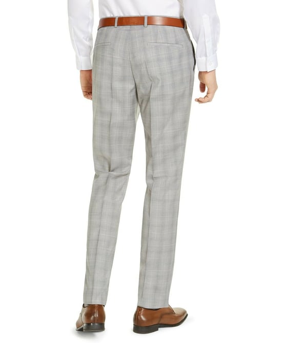 Hugo Boss Mens Pants Gray  Dress Modern Fit Plaid Print