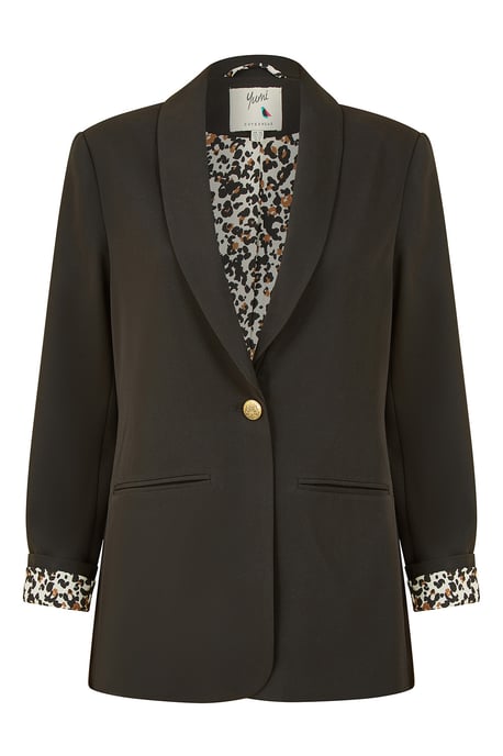 Yumi Black Blazer With Leopard Print Lining