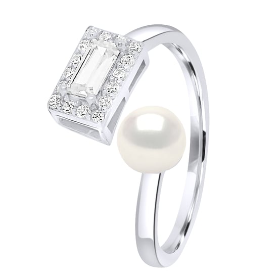 Ring adjustable Cubic Zirconia - Real Cultured Freshwater Pearl Button 5-6 mm