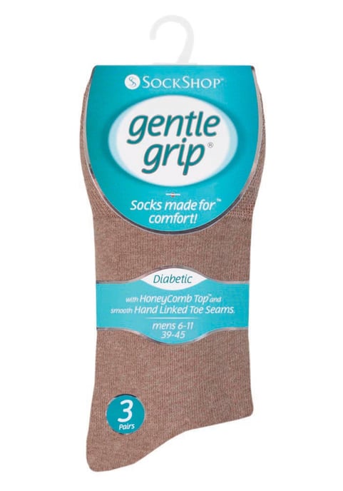 Gentle Grip - 6 par multipack diabetessockor för herrar med honungskam och handknutna tåsömmar - Brun - Image 2