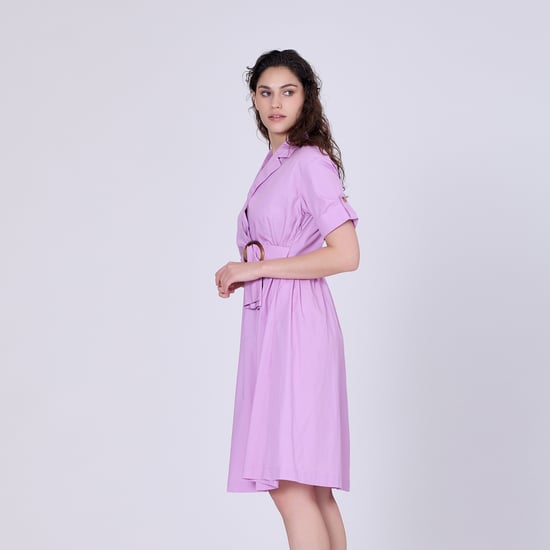 Shirt dress with asymmetric belt panel