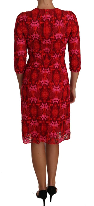 Dolce & Gabbana Floral Crochet Lace Red Pink Sheath Dress - Image 2