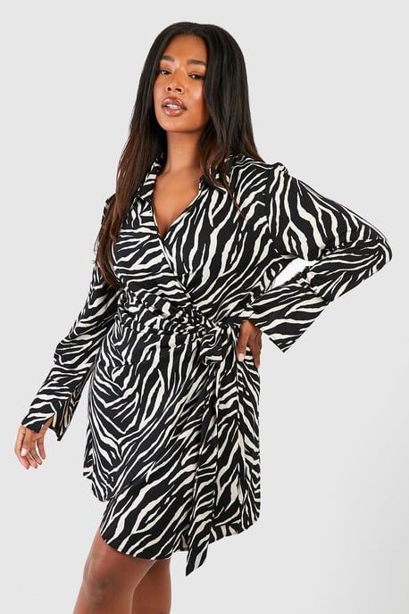 Plus Zebra Print Wrapped Dress
