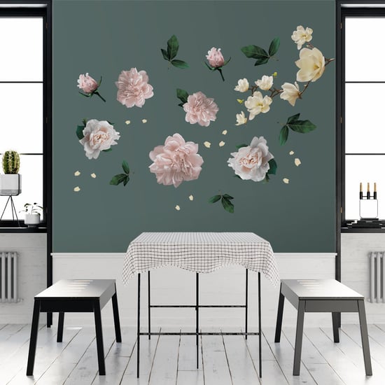 White Magnolia With Roses self Adhesive DIY Wall Sticker, Living room wall sticker