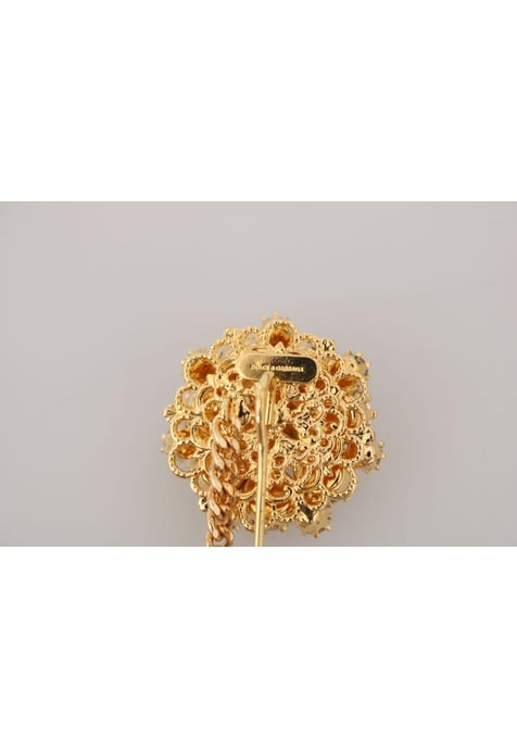 Dolce & Gabbana Women's Gold Brass Clear Crystal Chain Pin Brooch Gold