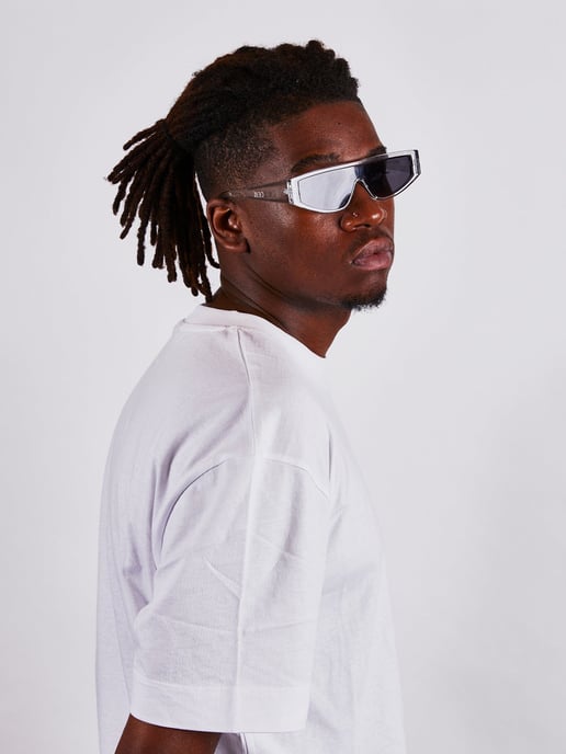 Clear frame oversized racer style sunglasses