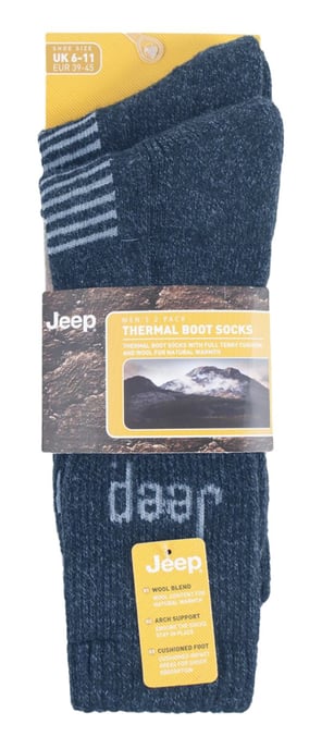 Mens Wool Boot Socks | Jeep | Thick Thermal Work Socks Mens 6-11 Heavy Duty, Crew Cushioned Outdoor Socks with Arch Support - Navy / Grey - Image 2