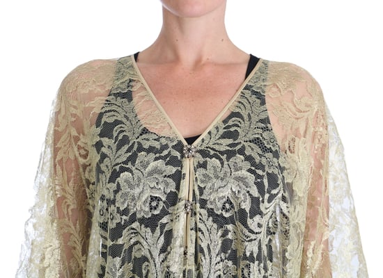 Dolce & Gabbana Gold Floral Lace Crystal Gown Cape Dress - Image 3
