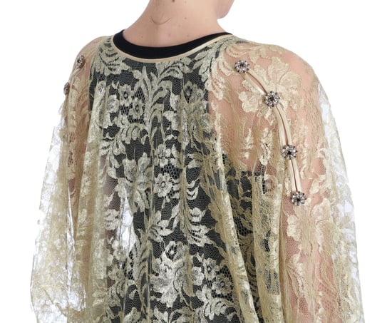 Dolce & Gabbana Gold Floral Lace Crystal Gown Cape Dress - Image 4