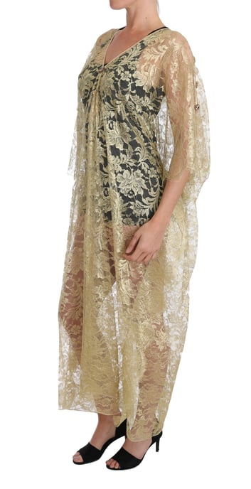 Dolce & Gabbana Gold Floral Lace Crystal Gown Cape Dress - Image 5