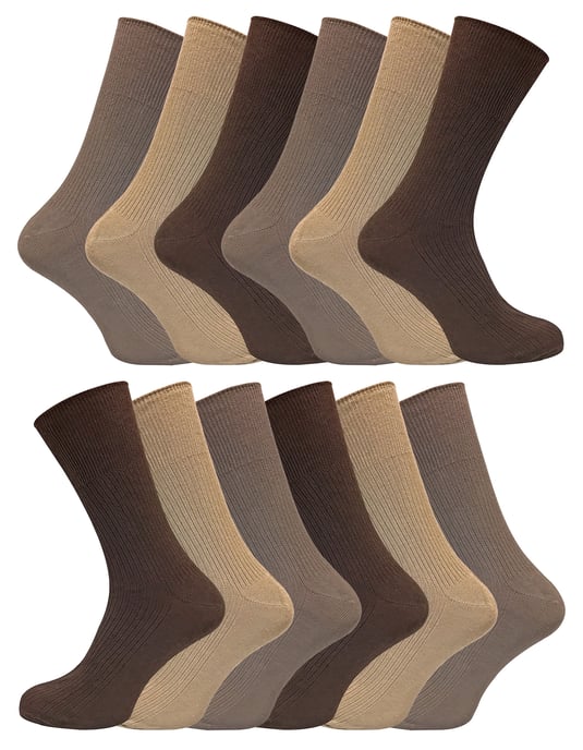12 Pair Multipack Mens 100% Cotton Diabetic Friendly Socks | Sock Snob | Ribbed Non Elastic Loose Wide Top Socks - TSFD03 - Image 1