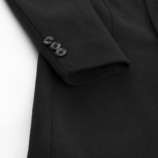 Men's Long Slim Fit Winter Warm Business Wool Coat Black